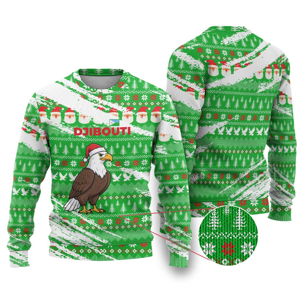 Djibouti Christmas Ugly Christmas Sweater Santa Eagle Doves Trees and Green Snowflake - African Pride