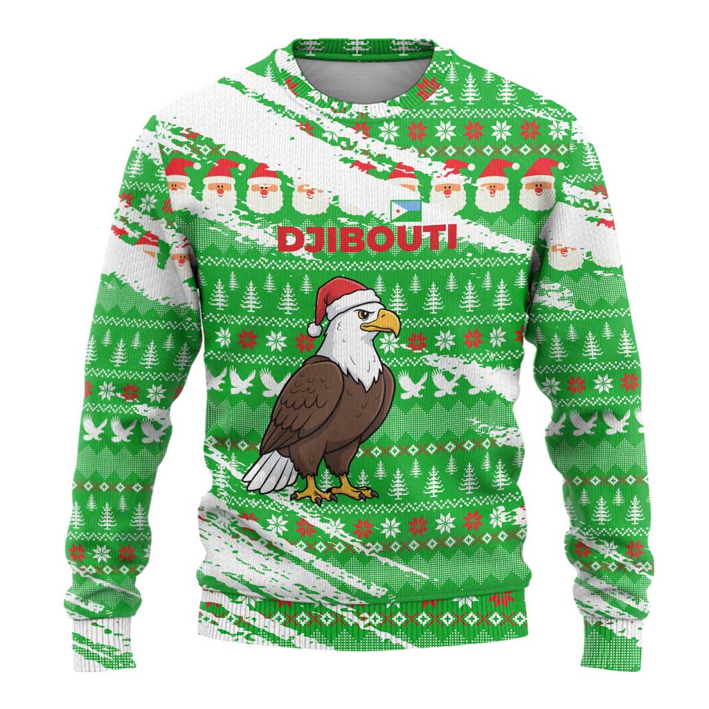 Djibouti Christmas Ugly Christmas Sweater Santa Eagle Doves Trees and Green Snowflake - African Pride