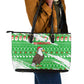 Djibouti Christmas Leather Tote Bag Santa Eagle Doves Trees and Green Snowflake - African Pride