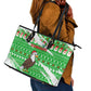 Djibouti Christmas Leather Tote Bag Santa Eagle Doves Trees and Green Snowflake - African Pride