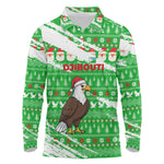Djibouti Christmas Long Sleeve Polo Shirt Santa Eagle Doves Trees and Green Snowflake - African Pride