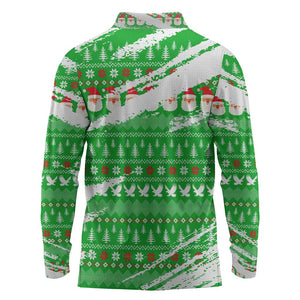 Djibouti Christmas Long Sleeve Polo Shirt Santa Eagle Doves Trees and Green Snowflake - African Pride