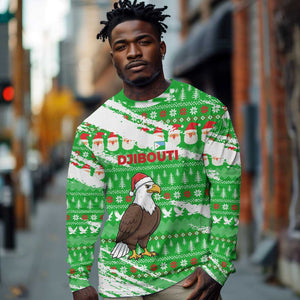 Djibouti Christmas Long Sleeve Shirt Santa Eagle Doves Trees and Green Snowflake - African Pride