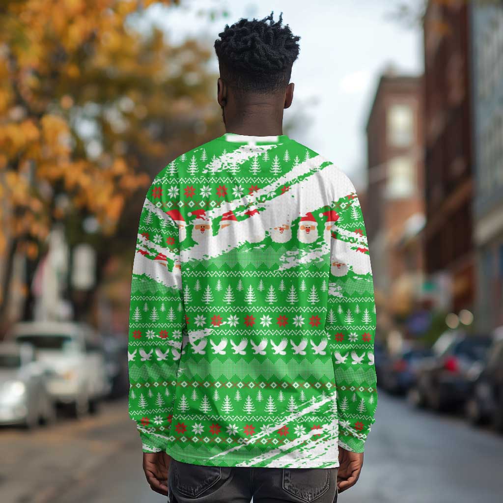 Djibouti Christmas Long Sleeve Shirt Santa Eagle Doves Trees and Green Snowflake - African Pride