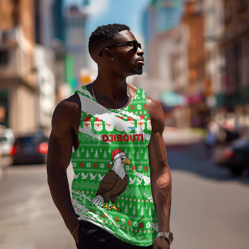 Djibouti Christmas Men Tank Top Santa Eagle Doves Trees and Green Snowflake - African Pride