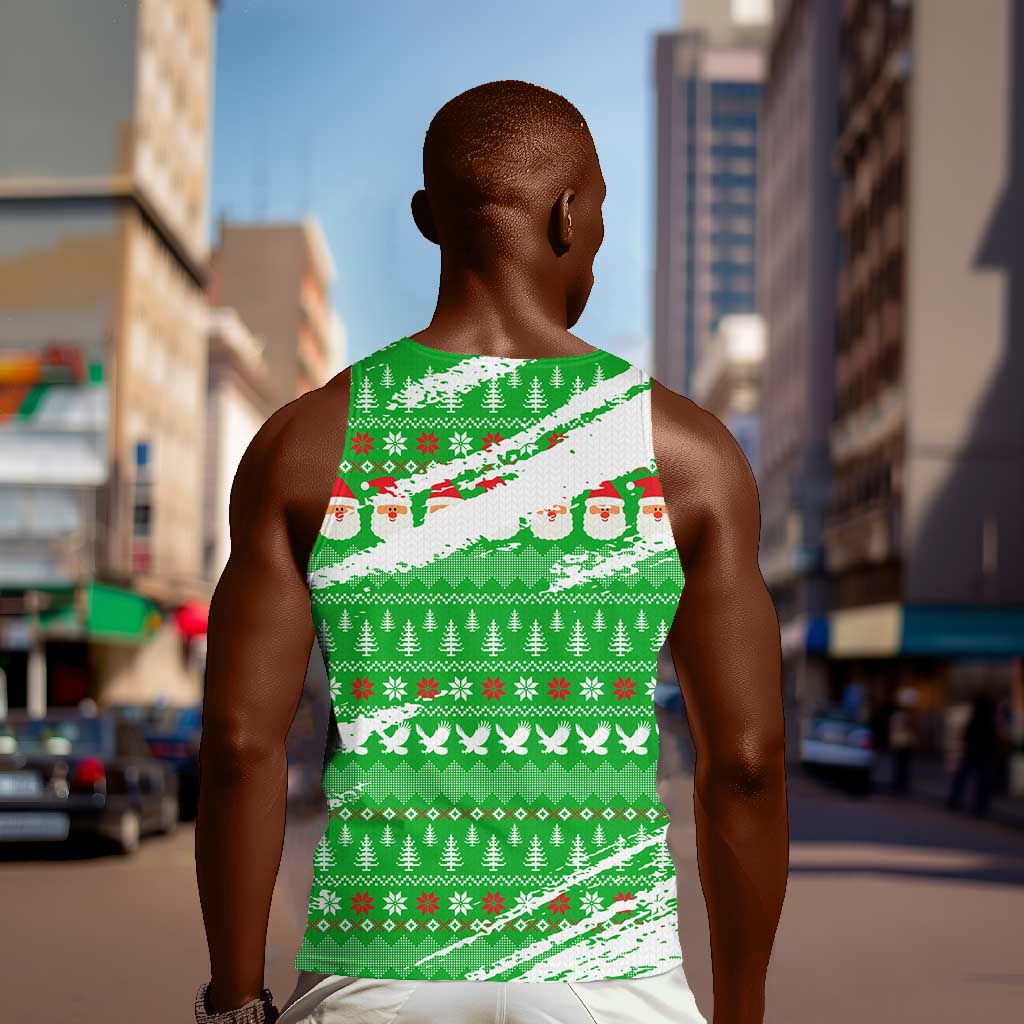 Djibouti Christmas Men Tank Top Santa Eagle Doves Trees and Green Snowflake - African Pride
