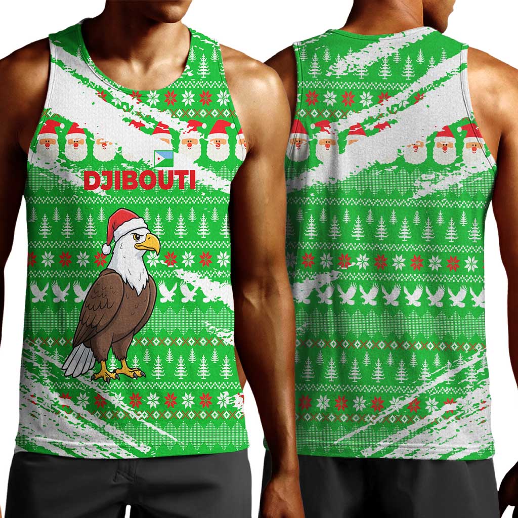 Djibouti Christmas Men Tank Top Santa Eagle Doves Trees and Green Snowflake - African Pride