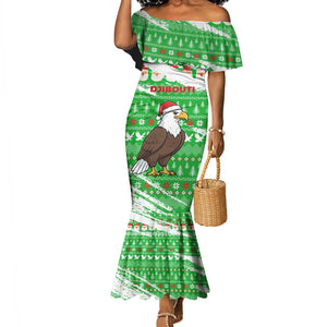 Djibouti Christmas Mermaid Dress Santa Eagle Doves Trees and Green Snowflake - African Pride