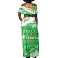 Djibouti Christmas Off Shoulder Maxi Dress Santa Eagle Doves Trees and Green Snowflake - African Pride