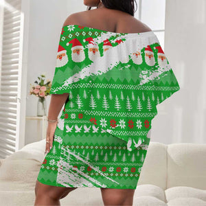 Djibouti Christmas Off Shoulder Short Dress Santa Eagle Doves Trees and Green Snowflake - African Pride