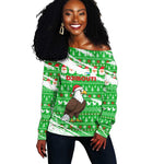 Djibouti Christmas Off Shoulder Sweater Santa Eagle Doves Trees and Green Snowflake - African Pride