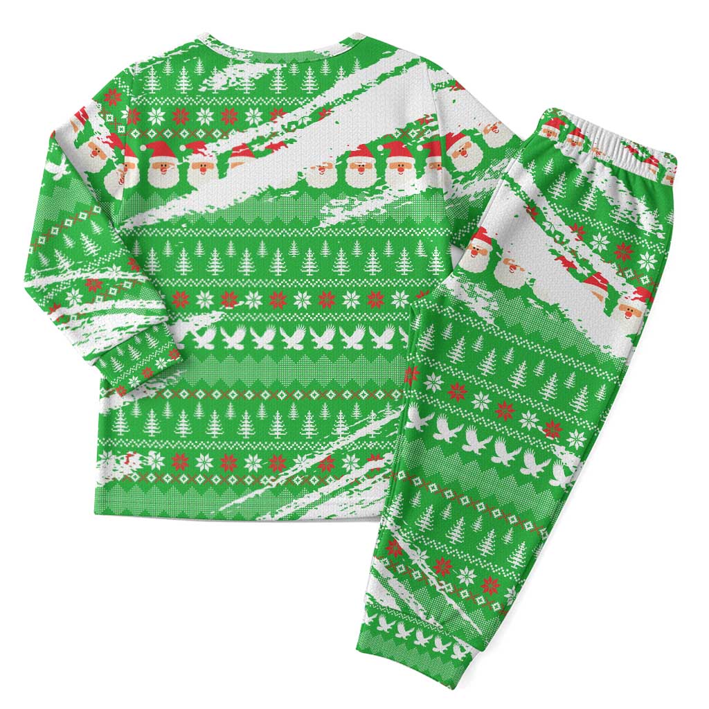Djibouti Christmas Pajama Set Santa Eagle Doves Trees and Green Snowflake - African Pride