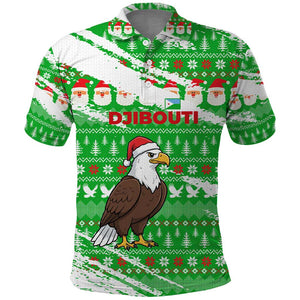 Djibouti Christmas Polo Shirt Santa Eagle Doves Trees and Green Snowflake - African Pride