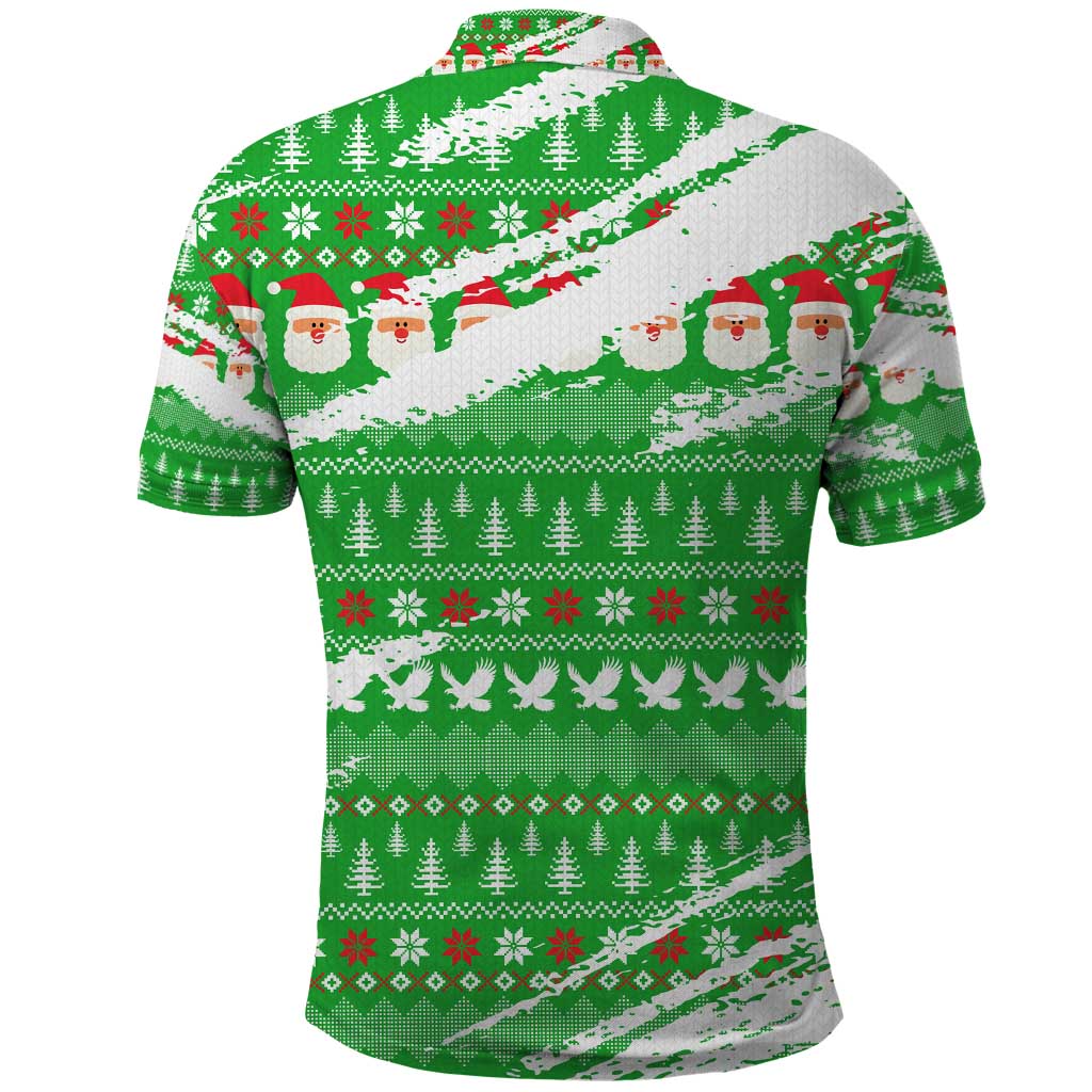 Djibouti Christmas Polo Shirt Santa Eagle Doves Trees and Green Snowflake - African Pride