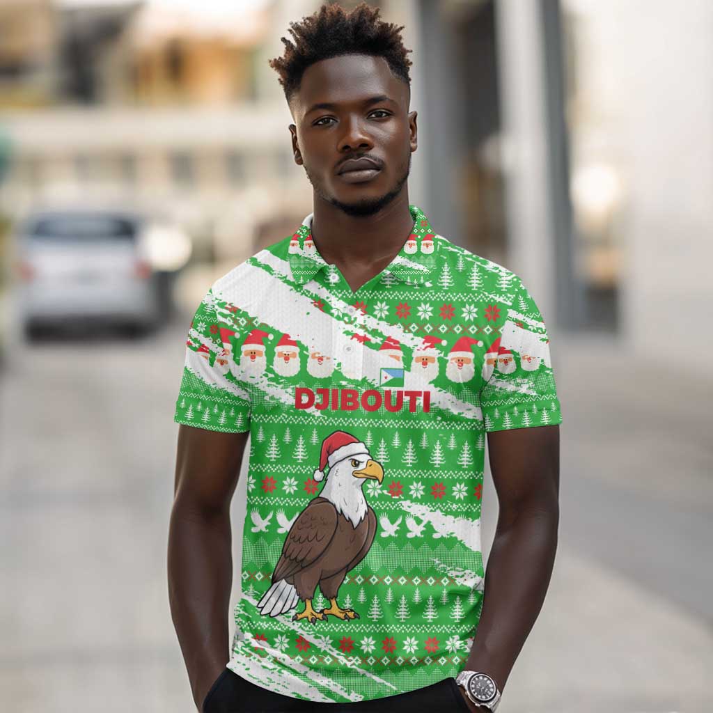 Djibouti Christmas Polo Shirt Santa Eagle Doves Trees and Green Snowflake - African Pride