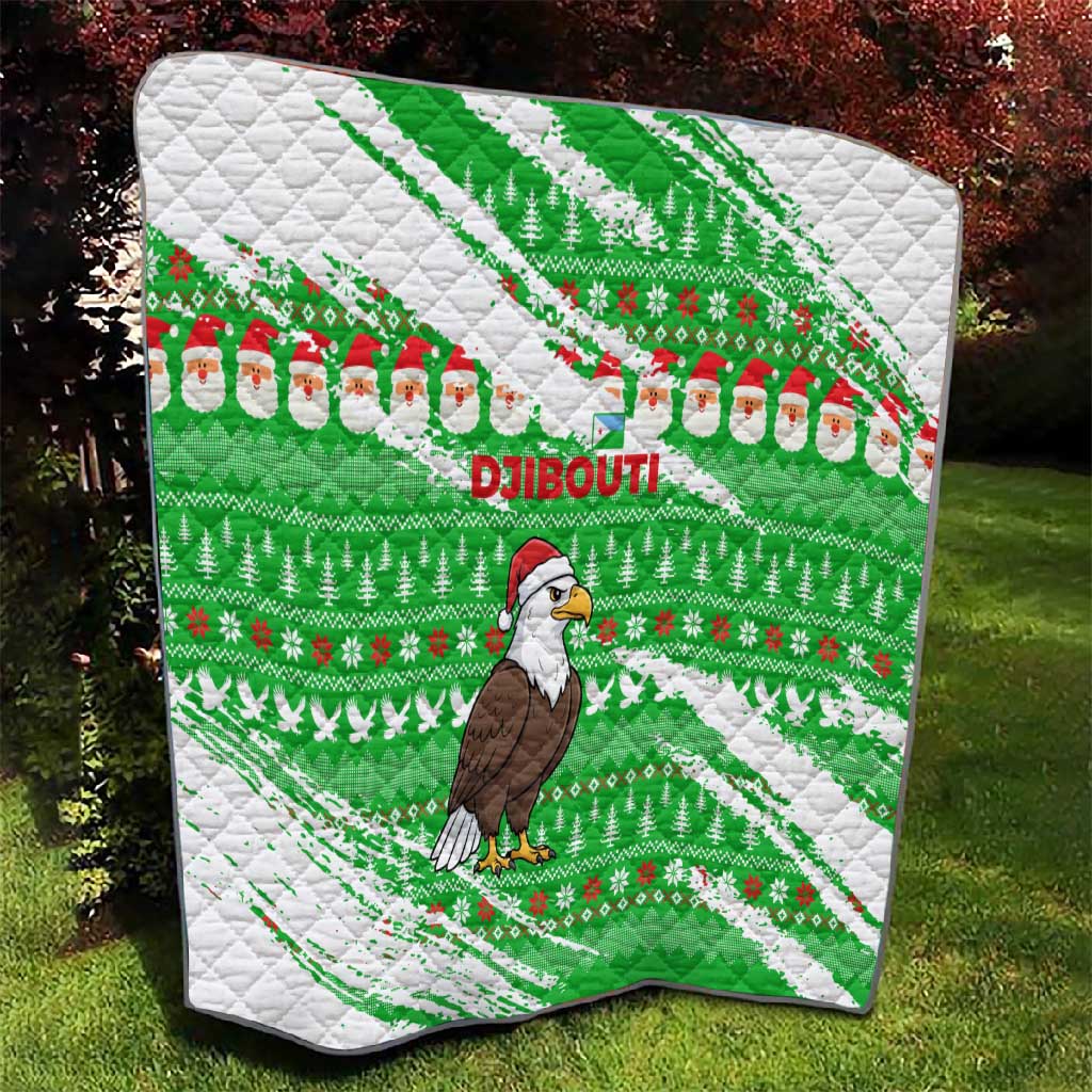 Djibouti Christmas Quilt Santa Eagle Doves Trees and Green Snowflake - African Pride