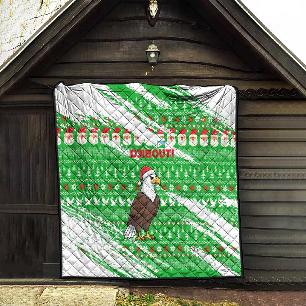 Djibouti Christmas Quilt Santa Eagle Doves Trees and Green Snowflake - African Pride