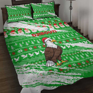Djibouti Christmas Quilt Bed Set Santa Eagle Doves Trees and Green Snowflake - African Pride