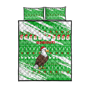 Djibouti Christmas Quilt Bed Set Santa Eagle Doves Trees and Green Snowflake - African Pride