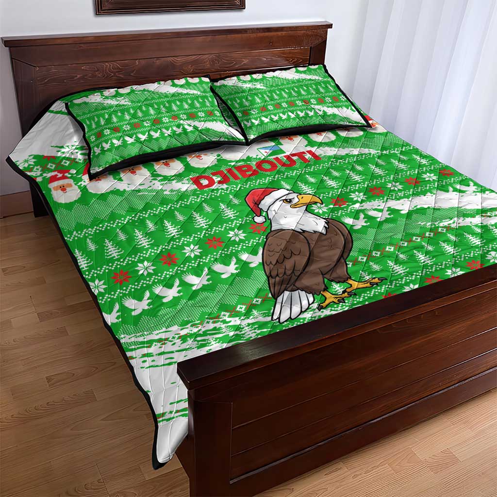 Djibouti Christmas Quilt Bed Set Santa Eagle Doves Trees and Green Snowflake - African Pride