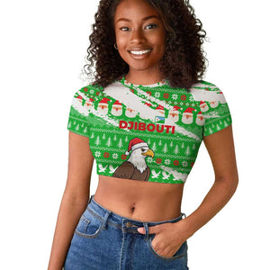 Djibouti Christmas Raglan Cropped T shirt Santa Eagle Doves Trees and Green Snowflake - African Pride