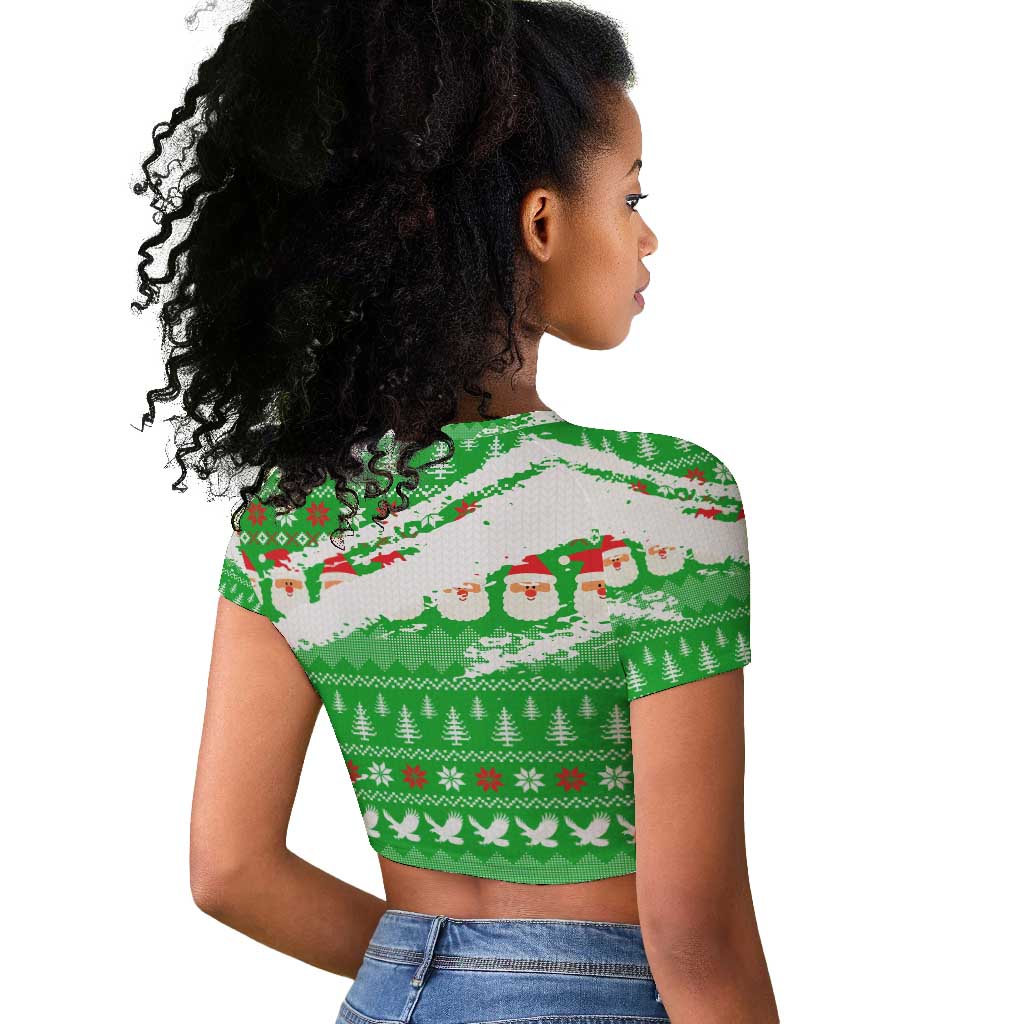 Djibouti Christmas Raglan Cropped T shirt Santa Eagle Doves Trees and Green Snowflake - African Pride