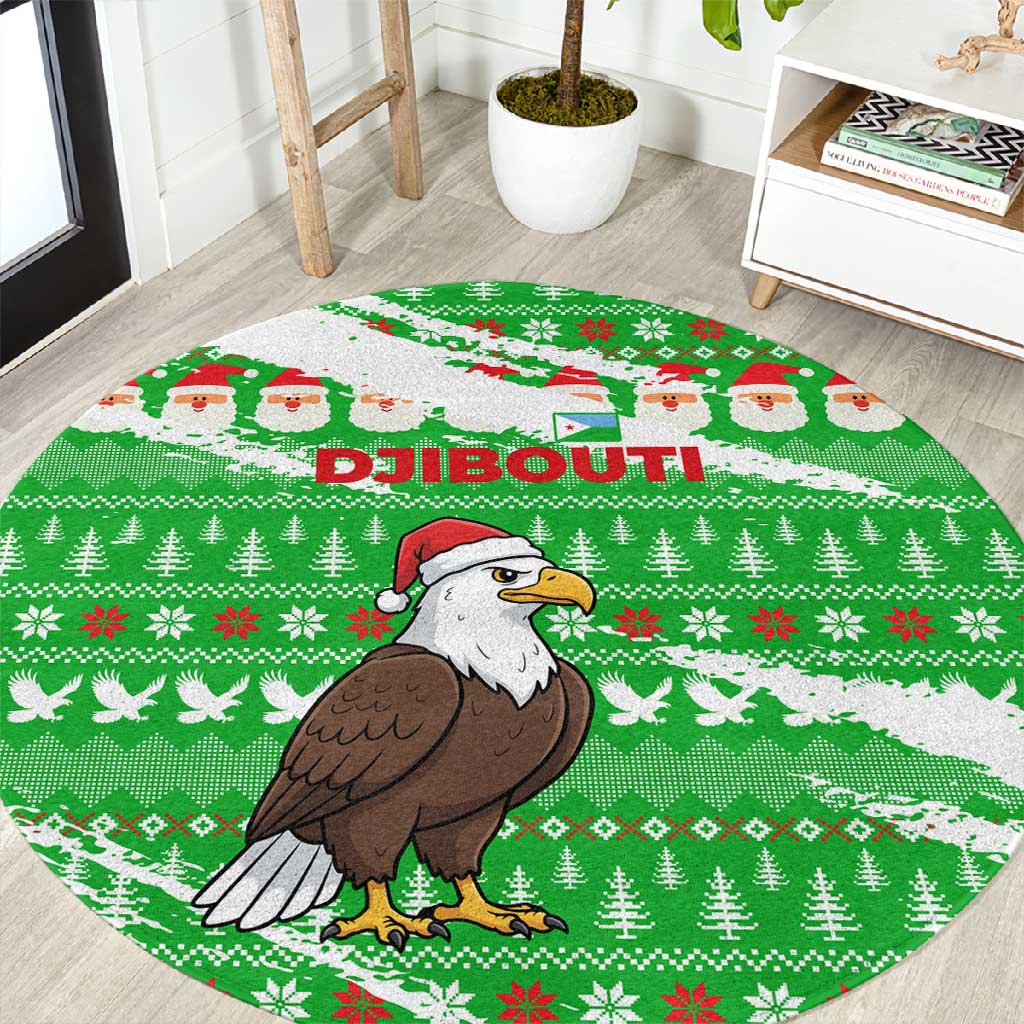 Djibouti Christmas Round Carpet Santa Eagle Doves Trees and Green Snowflake - African Pride