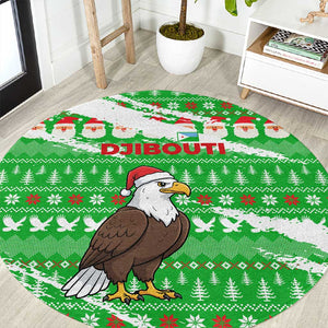 Djibouti Christmas Round Carpet Santa Eagle Doves Trees and Green Snowflake - African Pride