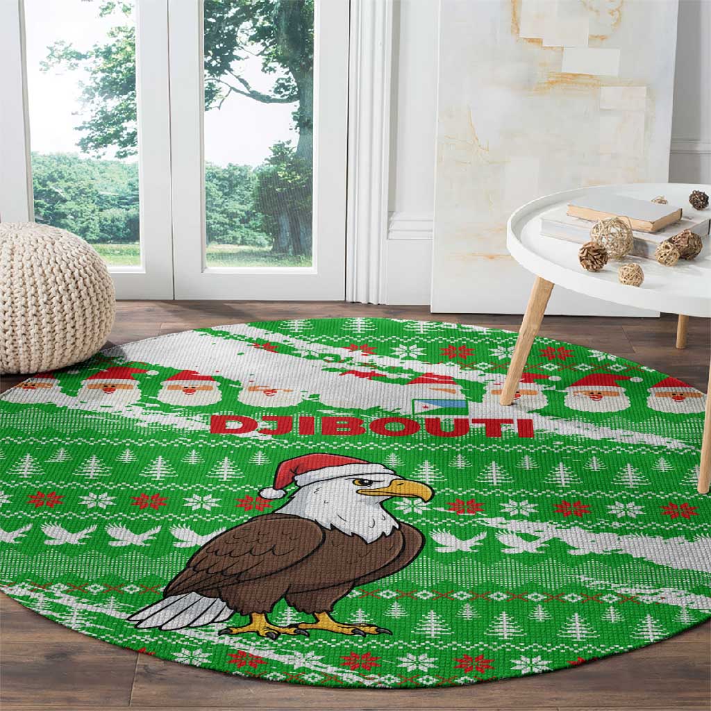 Djibouti Christmas Round Carpet Santa Eagle Doves Trees and Green Snowflake - African Pride