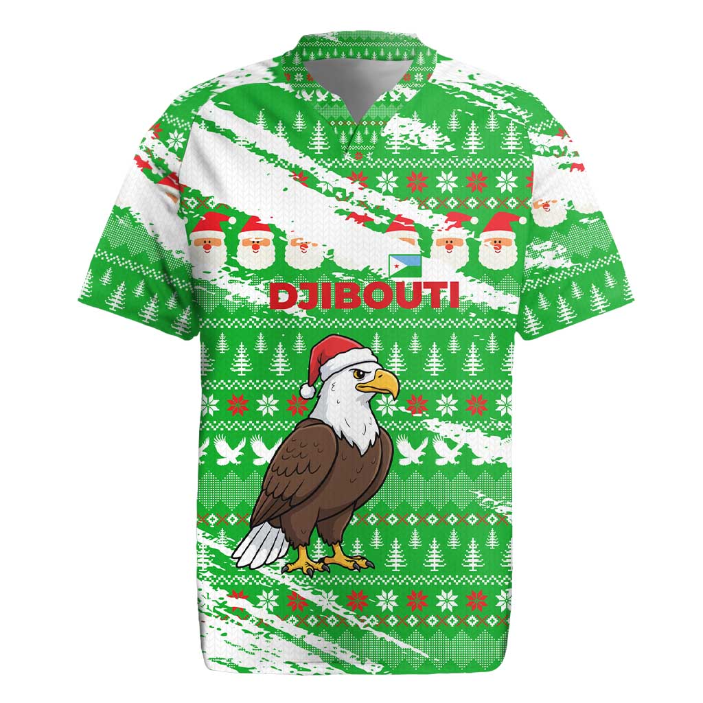 Djibouti Christmas Rugby Jersey Santa Eagle Doves Trees and Green Snowflake - African Pride