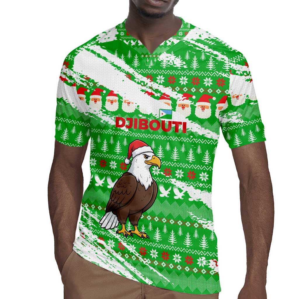 Djibouti Christmas Rugby Jersey Santa Eagle Doves Trees and Green Snowflake - African Pride