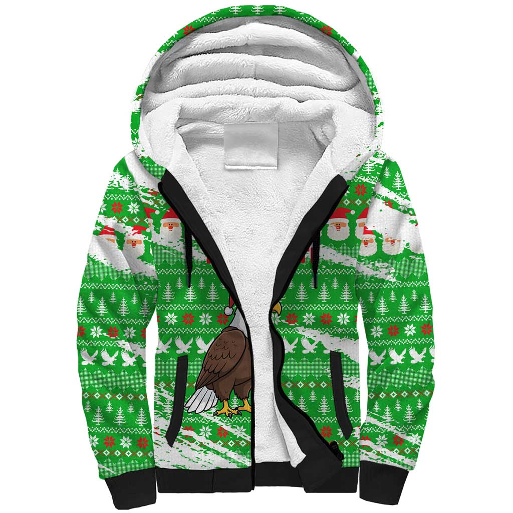 Djibouti Christmas Sherpa Hoodie Santa Eagle Doves Trees and Green Snowflake - African Pride