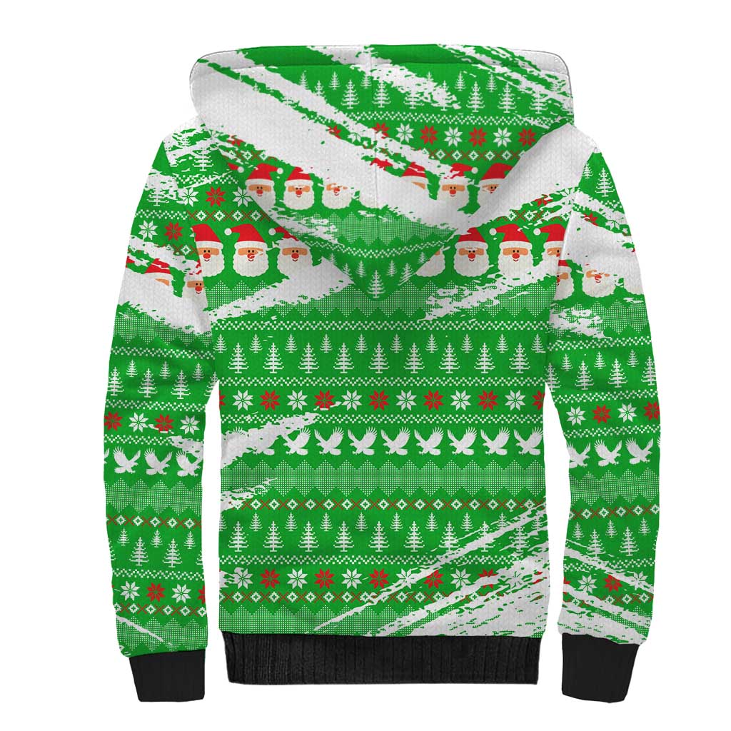 Djibouti Christmas Sherpa Hoodie Santa Eagle Doves Trees and Green Snowflake - African Pride