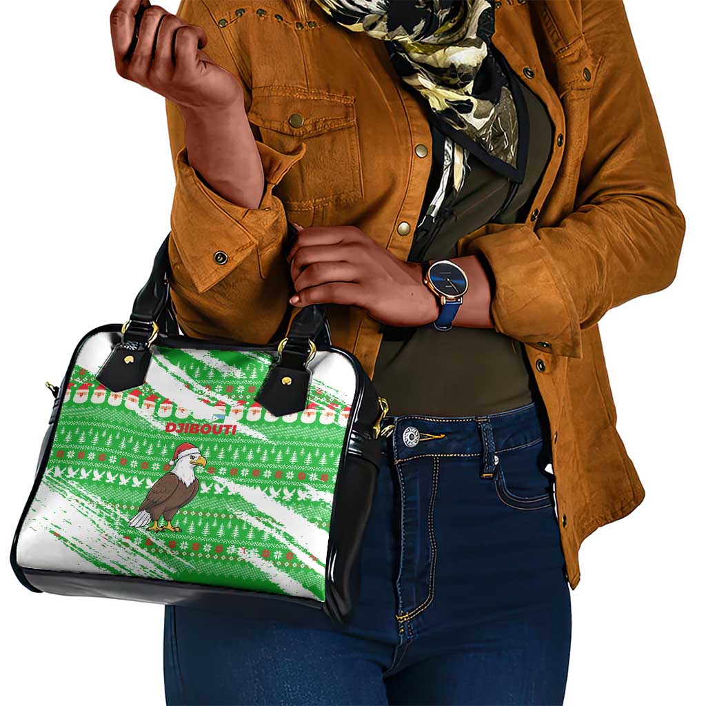 Djibouti Christmas Shoulder Handbag Santa Eagle Doves Trees and Green Snowflake - African Pride