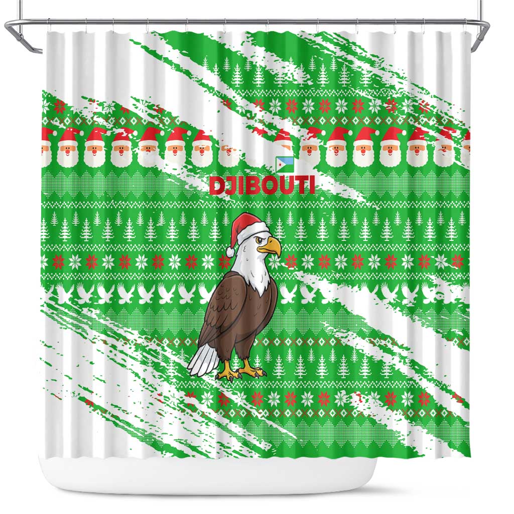 Djibouti Christmas Shower Curtain Santa Eagle Doves Trees and Green Snowflake - African Pride