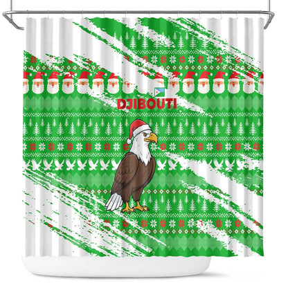 Djibouti Christmas Shower Curtain Santa Eagle Doves Trees and Green Snowflake - African Pride