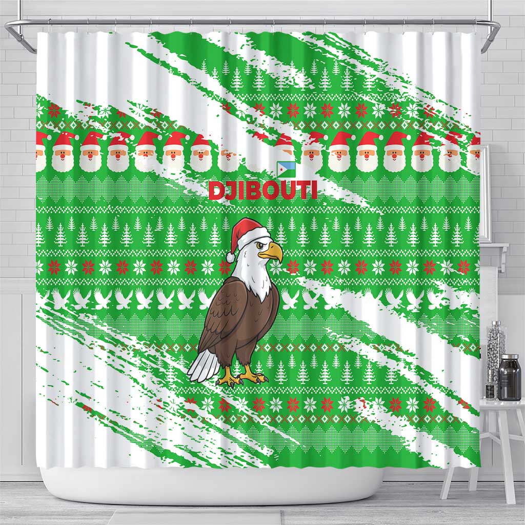 Djibouti Christmas Shower Curtain Santa Eagle Doves Trees and Green Snowflake - African Pride