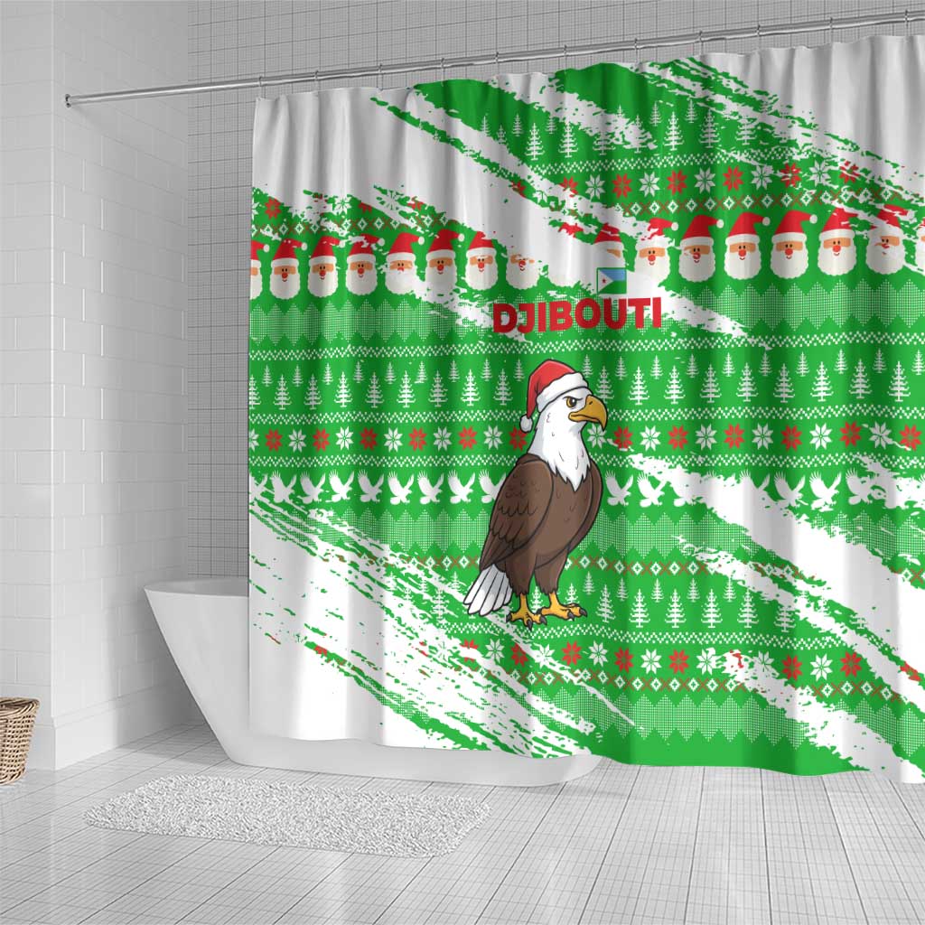 Djibouti Christmas Shower Curtain Santa Eagle Doves Trees and Green Snowflake - African Pride