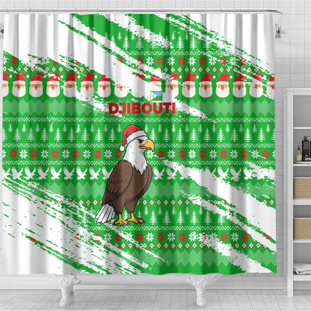 Djibouti Christmas Shower Curtain Santa Eagle Doves Trees and Green Snowflake - African Pride
