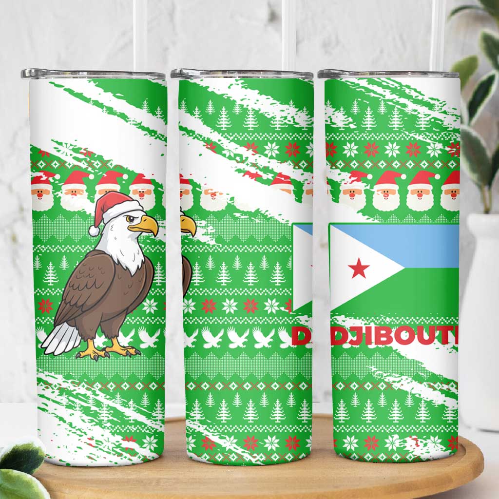 Djibouti Christmas Skinny Tumbler Santa Eagle Doves Trees and Green Snowflake - African Pride