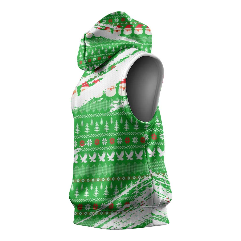 Djibouti Christmas Sleeveless Hoodie Santa Eagle Doves Trees and Green Snowflake - African Pride