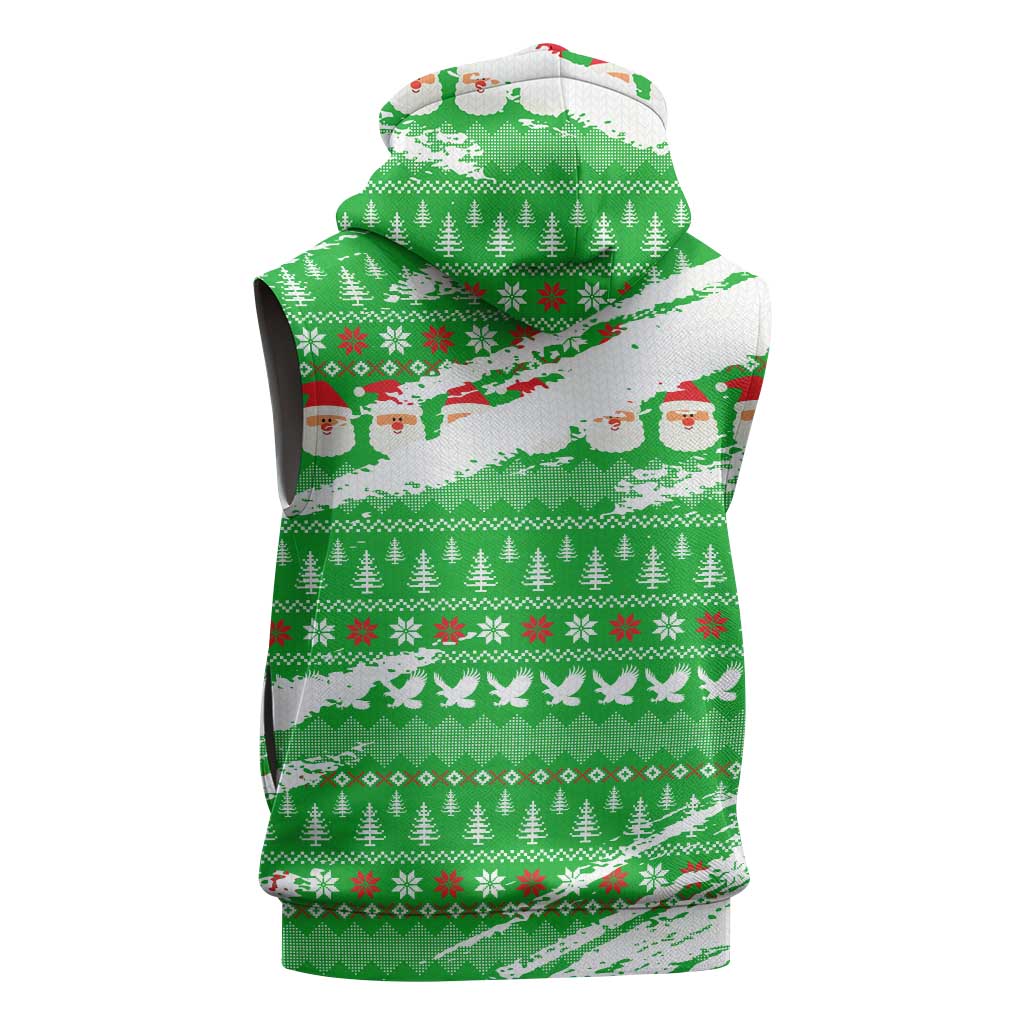 Djibouti Christmas Sleeveless Zip Hoodie Santa Eagle Doves Trees and Green Snowflake - African Pride