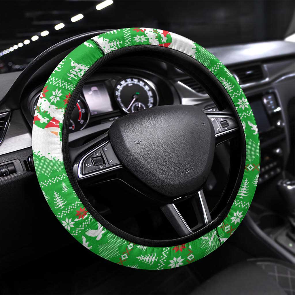 Djibouti Christmas Steering Wheel Cover Santa Eagle Doves Trees and Green Snowflake - African Pride