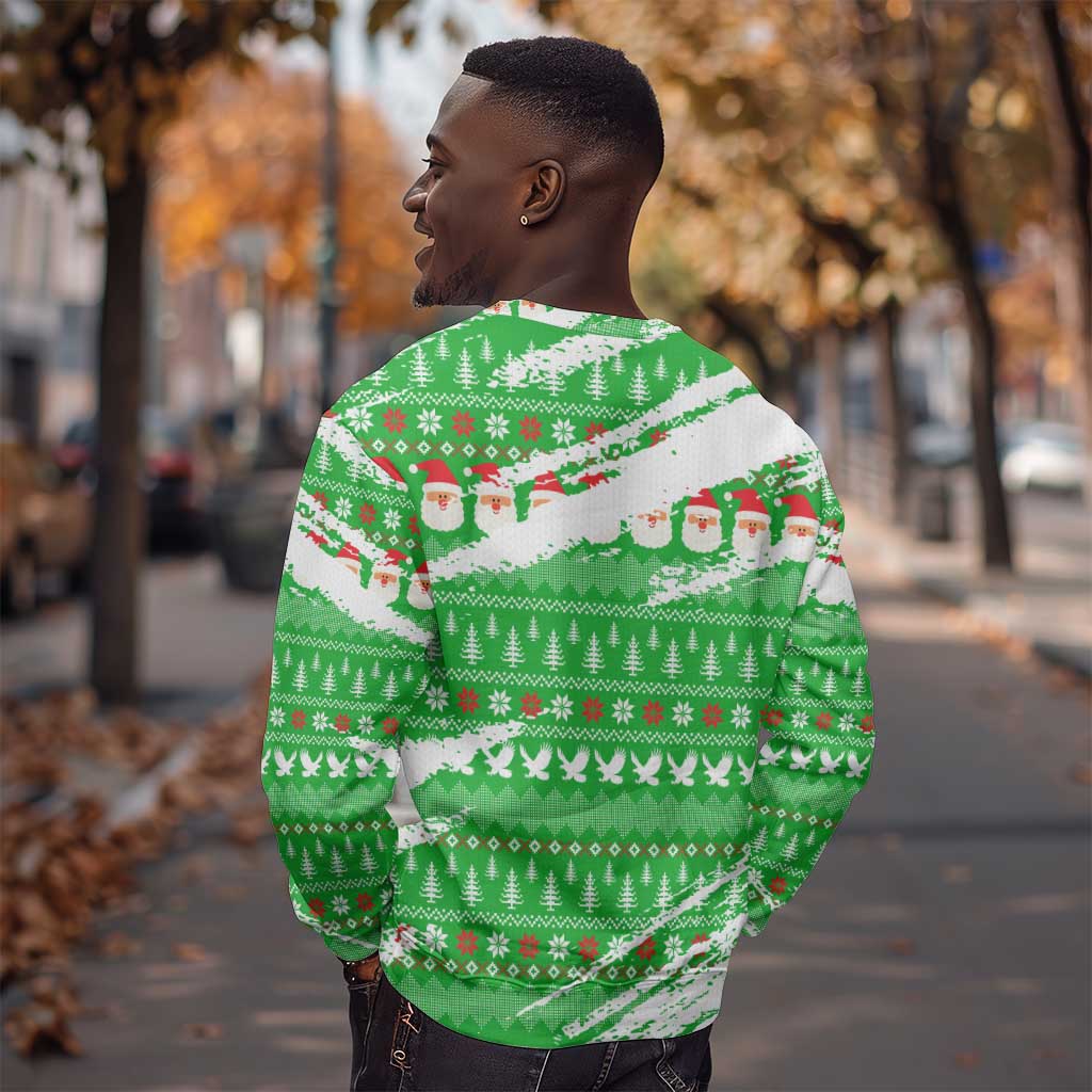 Djibouti Christmas Sweatshirt Santa Eagle Doves Trees and Green Snowflake - African Pride