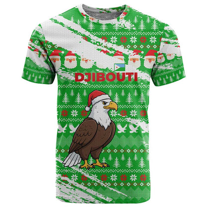 Djibouti Christmas T shirt Santa Eagle Doves Trees and Green Snowflake - African Pride