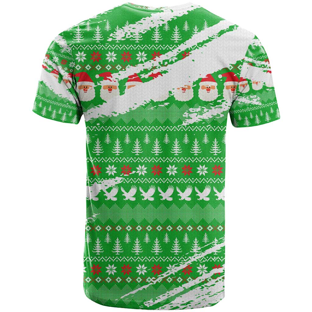 Djibouti Christmas T shirt Santa Eagle Doves Trees and Green Snowflake - African Pride