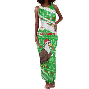 Djibouti Christmas Tank Maxi Dress Santa Eagle Doves Trees and Green Snowflake - African Pride