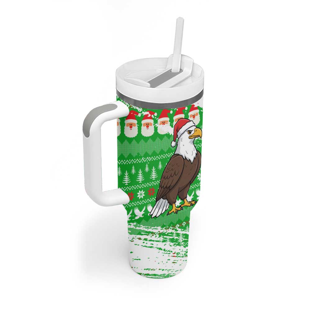 Djibouti Christmas Tumbler With Handle Santa Eagle Doves Trees and Green Snowflake - African Pride