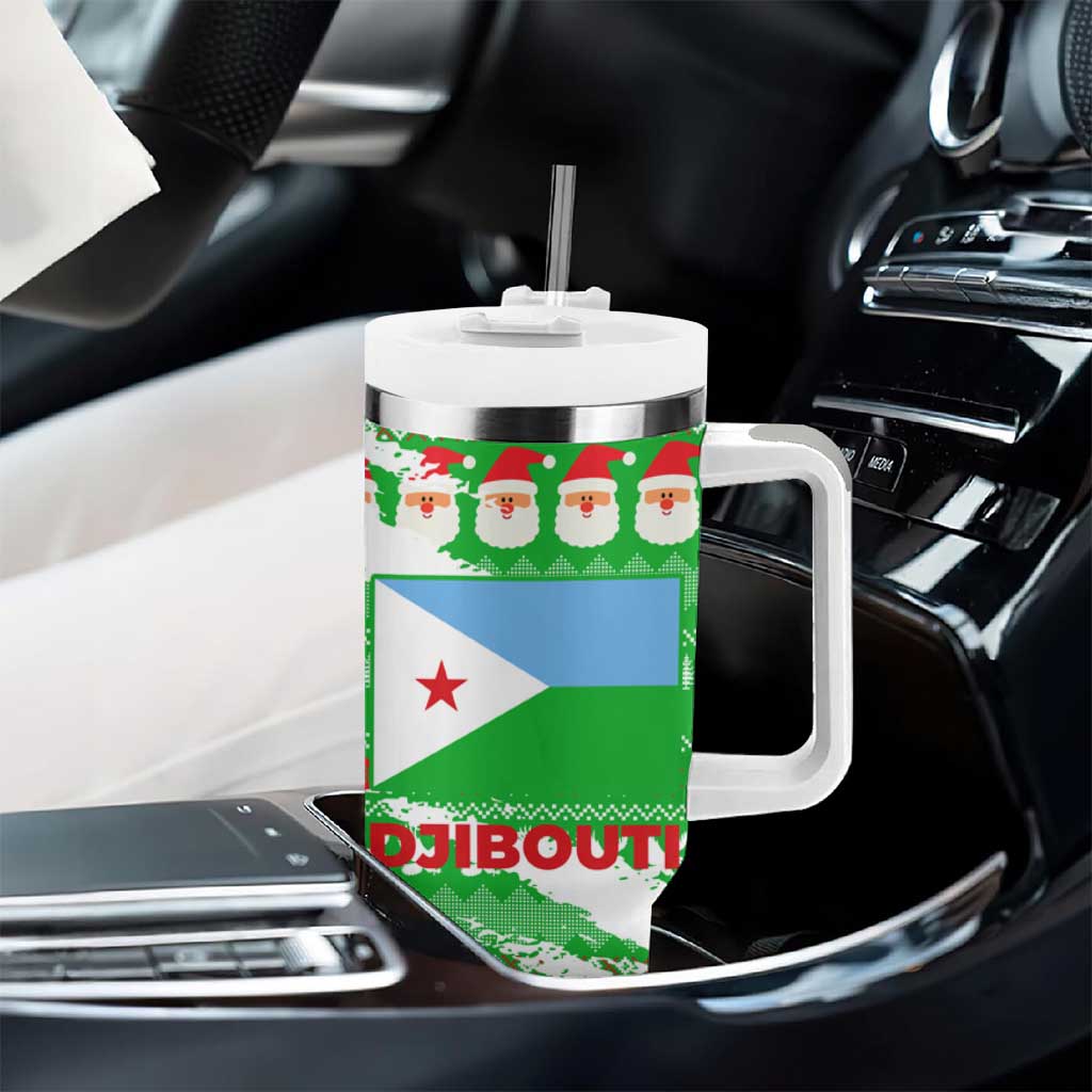Djibouti Christmas Tumbler With Handle Santa Eagle Doves Trees and Green Snowflake - African Pride