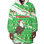 Djibouti Christmas Wearable Blanket Hoodie Santa Eagle Doves Trees and Green Snowflake - African Pride